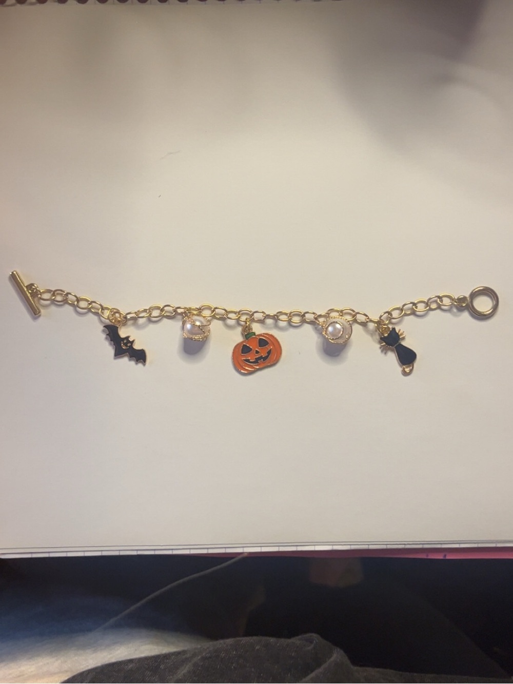 Halloween Pumpkin Charm Gold-Tone Bracelet with Pearls